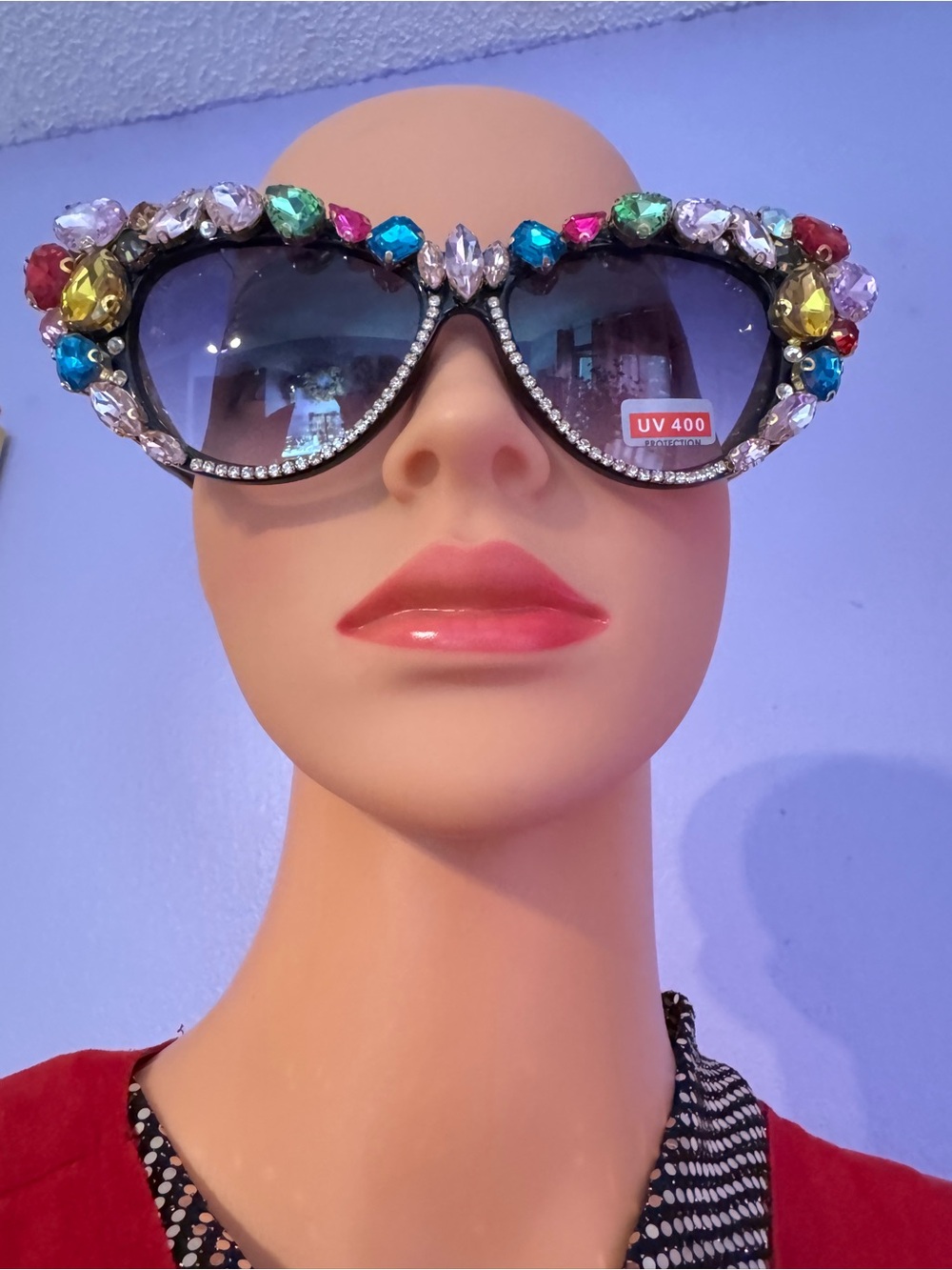 Bold Multicolor Crystal Embellished Cat Eye Sunglasses - Picture 6 of 7
